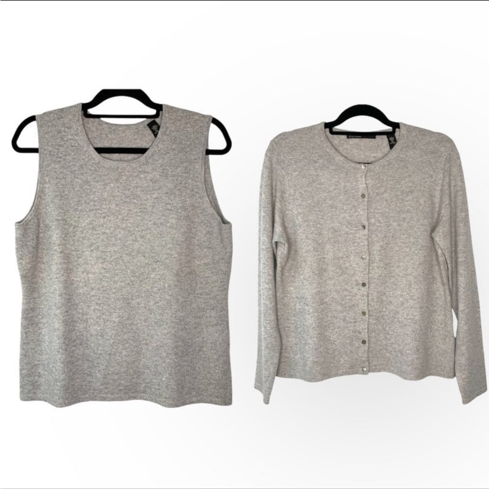 Gray Lord & Taylor 2 Ply Cashmere Cardigan & Sleeveless Sweater Set